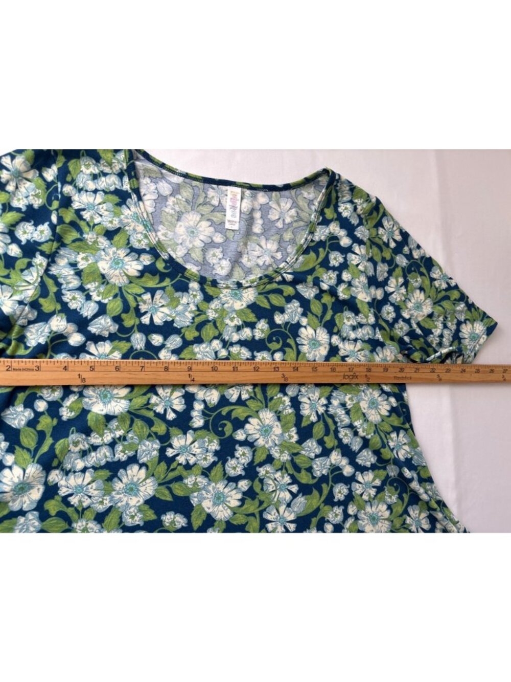 Lularoe Womens Floral Short Sleeve A-Line Tunic Dress Blue/Green Pattern Size L - Picture 5 of 12